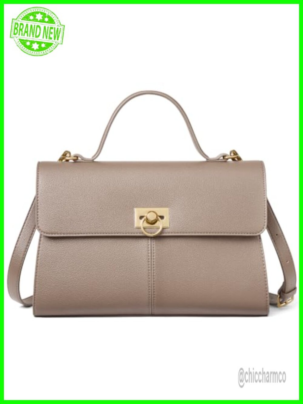 Vegan Leather Satchel Top Handle Purse Twist Lock Crossbody Work Bag